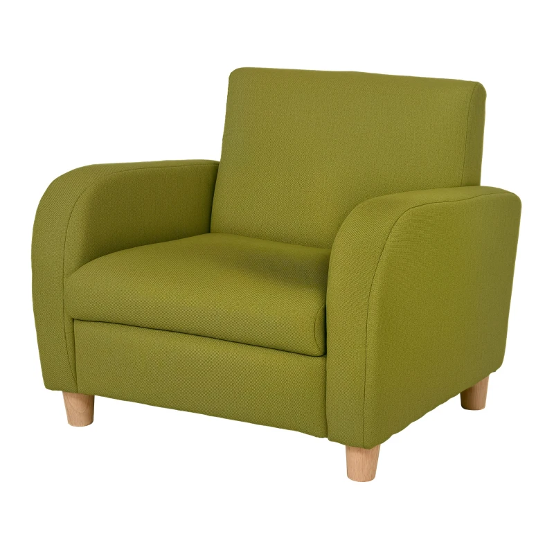 HOMCOM Children's Armchairs Toddler Chair Wood Frame Anti-Slip Legs High Back Bedroom Playroom Furniture Green