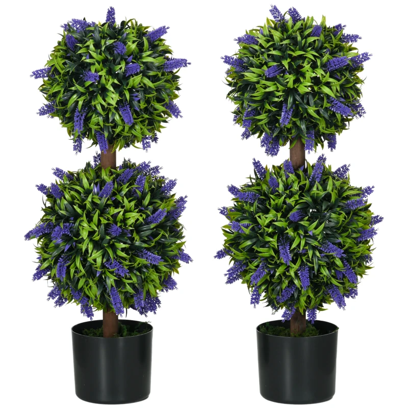 HOMCOM Ensemble de 2 plantes artificielles, plante artificielle résistante aux UV dans un pot de fleurs, plante d'intérieur de 70 cm pour salon, jardin