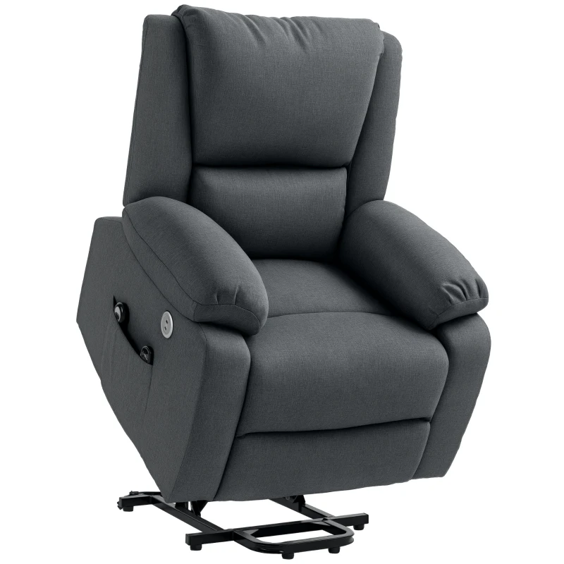 HOMCOM Fauteuil releveur électrique fonction massage et chauffage inclinaison réglable ports USB 87 x 92 x 105 cm gris