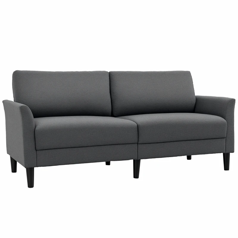 HOMCOM Canapé 3 Places Style Contemporain assises Larges Profondes accoudoirs courbés piètement effilé Bois hévéa Noir Polyester Gris foncé