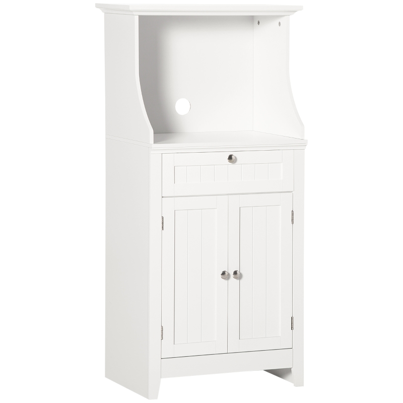 HOMCOM Mueble para Microondas Aparador de Cocina con Cajón Estante 2 Puertas Compartimento Anti-vuelco 60x40x122,5 cm Blanco
