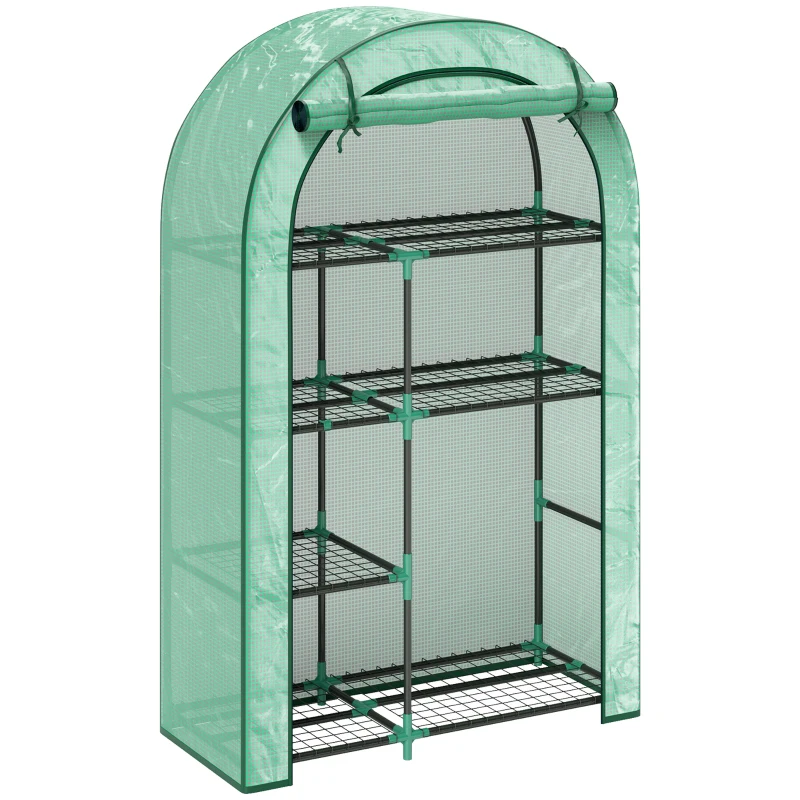 Outsunny Seră pentru Grădină cu 4 Niveluri, Ușă Batantă și 14 Catarame din Plastic, 100x45x160 cm, Verde