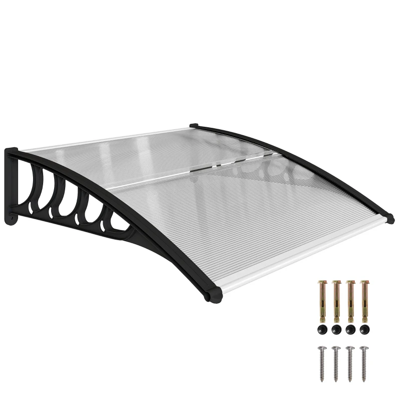 Outsunny Vordach für Haustür/Fenster, wetterfest, transparent, Aluminium/Polycarbonat, 103x96,5x27cm, Schwarz