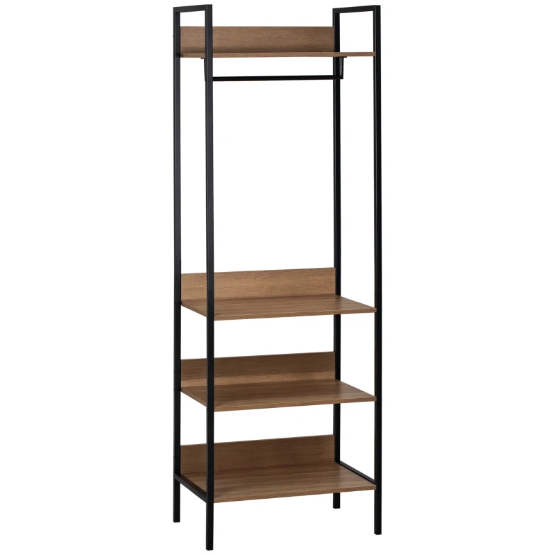 HOMCOM Appendiabiti da Terra con 1 Asta e 4 Ripiani Aperti in Truciolato e Acciaio, 60x40x180 cm, Marrone