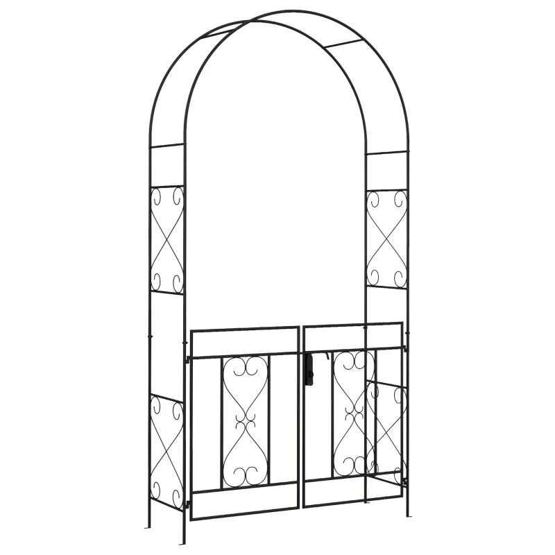 Outsunny Arcadă de Grădină cu poartă Arcadă cu rozariu Stilul Fier Forjat dim. 114L x 36l x 232H cm metal epoxidat Negru