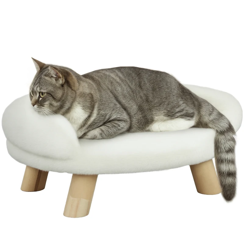 PawHut Haustierbett für Katzen und Hunde bis 5kg/30cm, waschbarer Plüschbezug, Cremeweiß, 47 x 40 x 20 cm