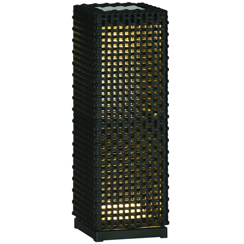 Outsunny Lámpara de Pie de Ratán Sintético con Luces LED para Decoración de Exteriores 15,5x15,5x47 cm Negro