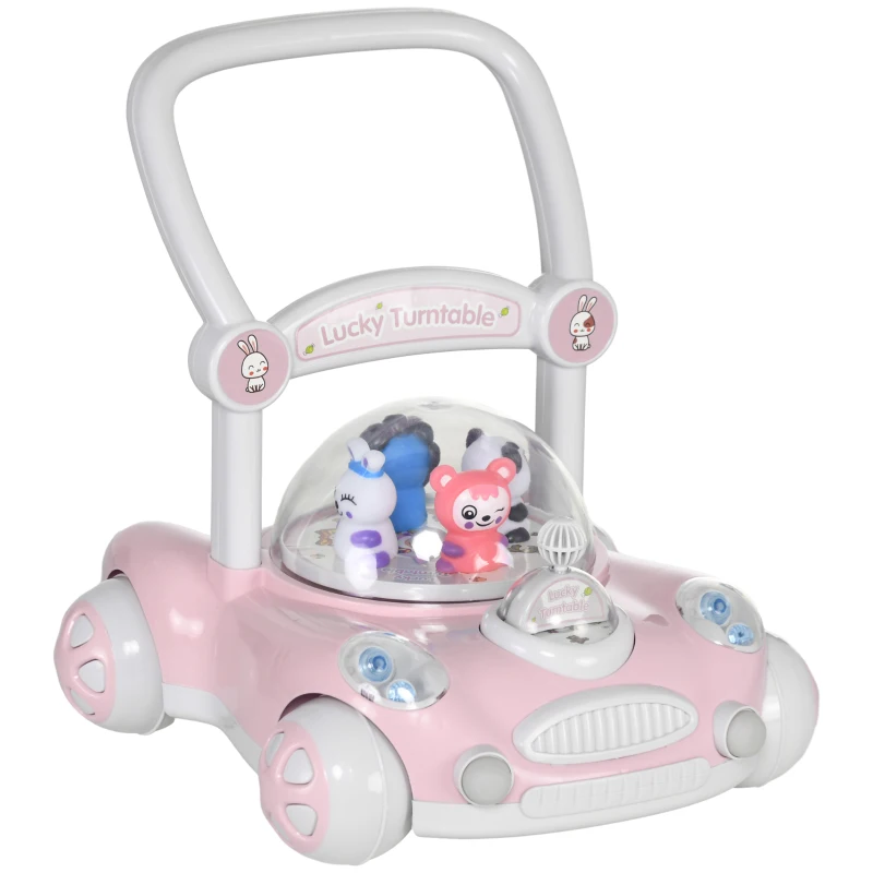 AIYAPLAY Andador para Bebés de 1-3 Años con Altura Ajustable Música Ruedas Antideslizantes Luces Manillar Desmontable Rosa