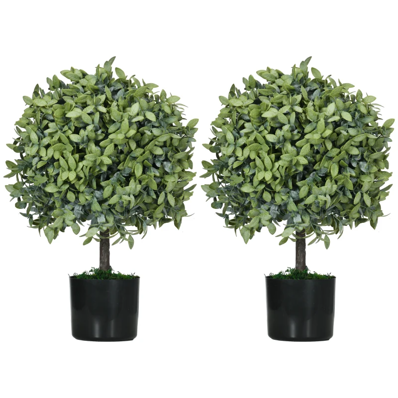 HOMCOM Juego de 2 Árboles de Té Artificiales 55 cm Planta Artificial con 343 Hojas Musgo y Maceta Oficina Verde
