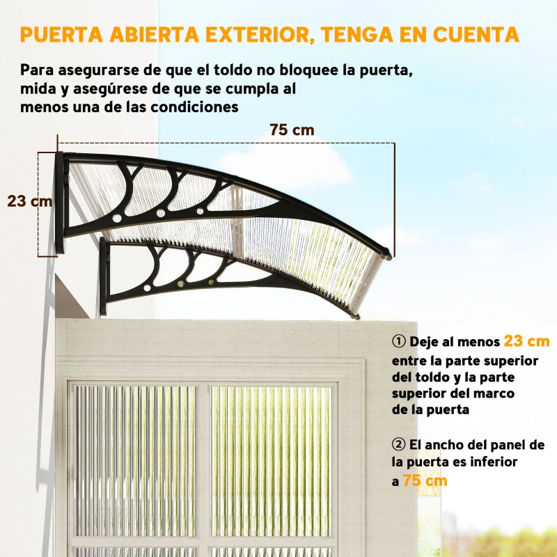 Outsunny Marquesina Exterior para Puerta y Ventana 75x100 cm contra Sol y Lluvia con Soporte de Aleación de Aluminio Transparente