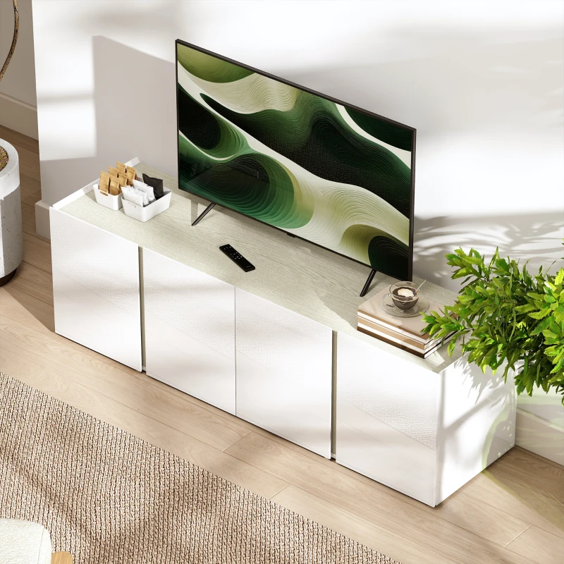 HOMCOM TV-kast voor 65-inch televisie, televisiekast met soft-close deuren, aanpasbare planken, kabeldoorvoeren, voor woonkamer, Wit(m-9)