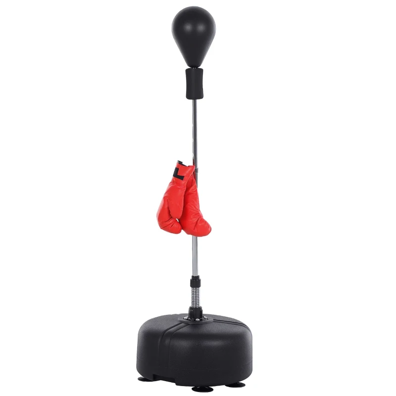HOMCOM Punching ball sur pied réglable en hauteur 136-154 cm avec gants et base de lestage à ventouses noir