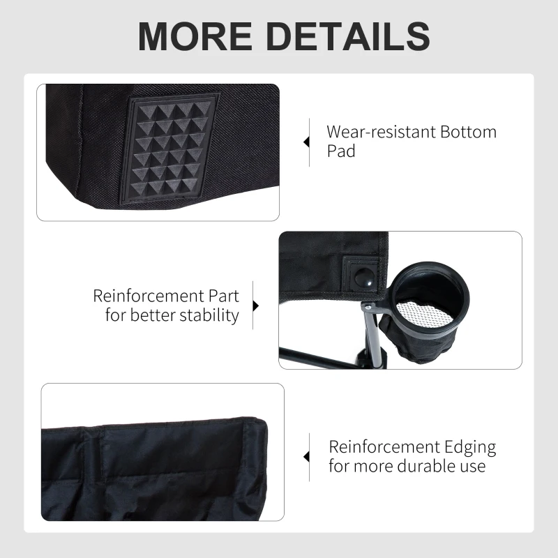 Outsunny 6 Seater Folding Sports Bench Outdoor Picnic Camping Portable Chair w/Cup Holder & Carry Bag - Black