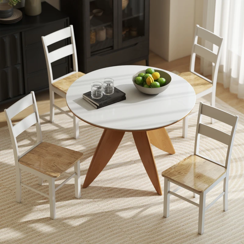 HOMCOM Ensemble de 2 chaises de cuisine, Bois de caoutchouc, Patins de pied, dossier légèrement incurvé, Blanc