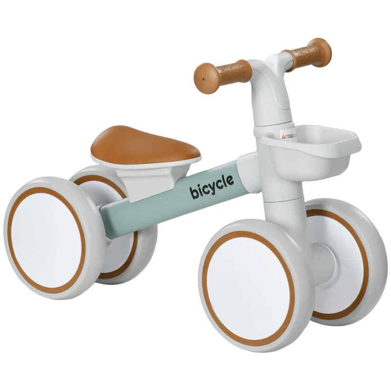 AIYAPLAY Bicicletă de Echilibru Copii 4 roți șa reglabilă, ghidon ergonomic aliaj aluminiu PP, copil 1-3 ani, Gri Maro Verde