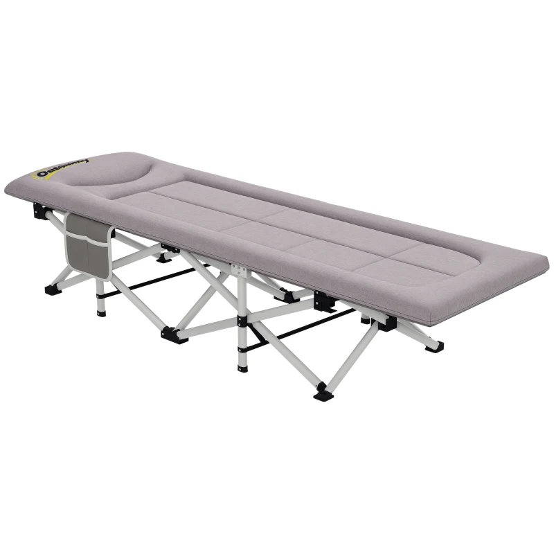 Outsunny Brandina per Campeggio con Poggiatesta e Tasca, in Acciaio e tessuto Oxford, 200x65x42 cm, Grigio