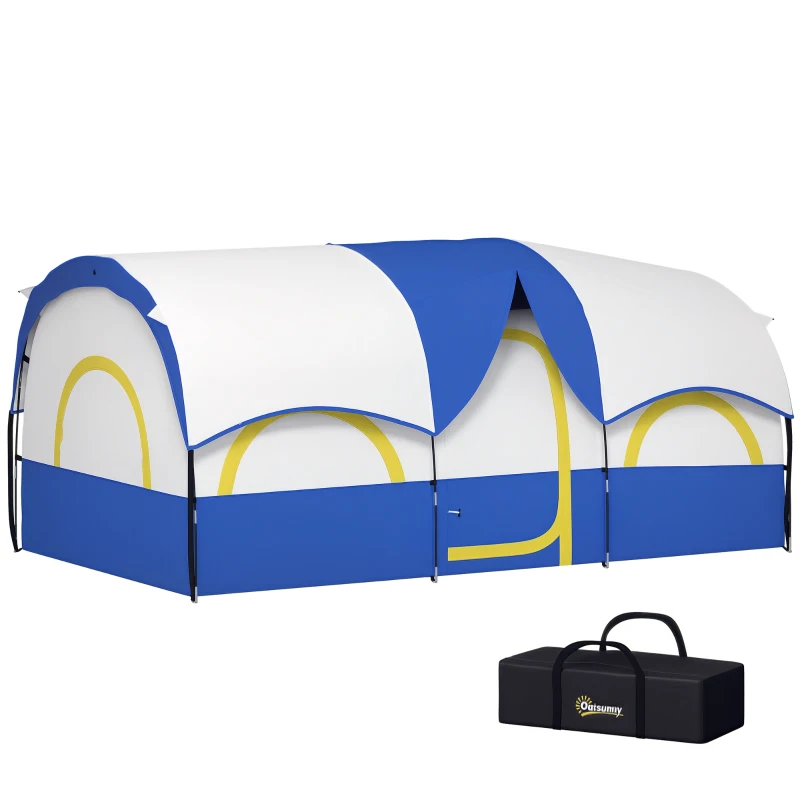 Outsunny Tenda de Campismo Familiar Tipo Túnel para 4-6 Pessoas Impermeável 3.000 mm Dobrável 435x251x195 cm Azul e Cinzento