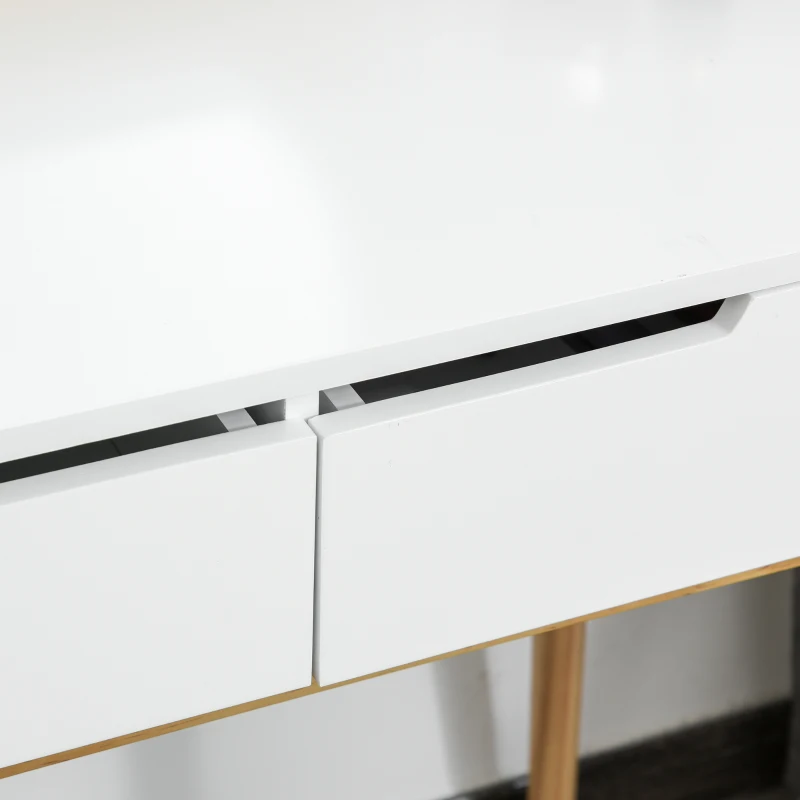 HOMCOM Coafetoare Design scandinav Masă de Machiaj cu Oglindă, 2 sertare și Taburet Alb pin Deschis