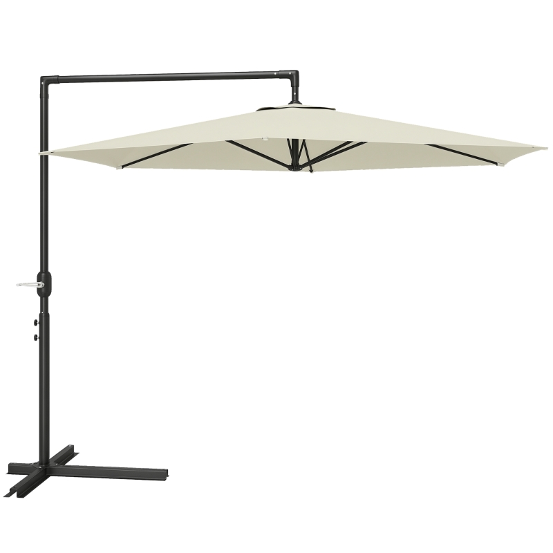 Outsunny Ombrellone da Giardino Decentrato 3x2.5 m con Base a Croce e Apertura a Manovella, Beige