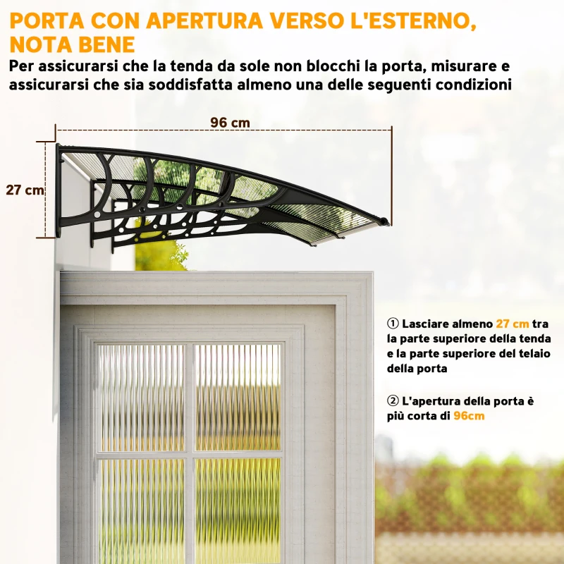 Outsunny Tettoia Moderna in Policarbonato, Alluminio e PP per Balconi, Finestre e Porte, 200x96x27 cm