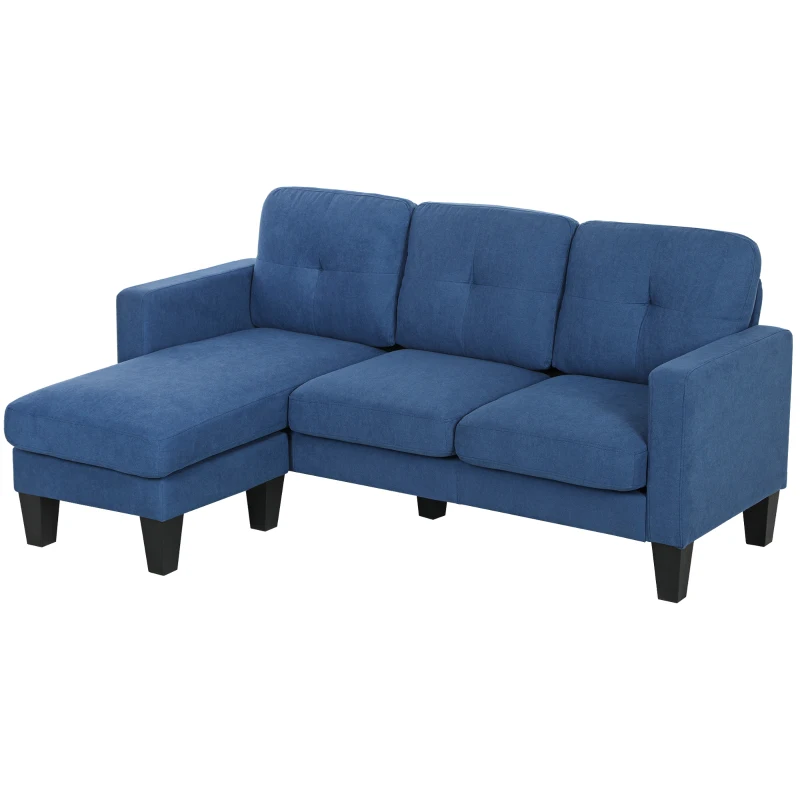 HOMCOM Canapé d'angle 3 Places méridienne réversible droite ou gauche, salon, grand confort, dossier capitonné, bleu