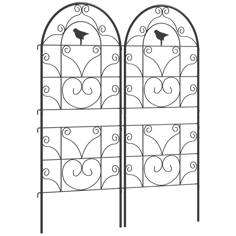 Outsunny Rankgitter Metall 2er Set zum Stecken rostfrei Rankhilfe mit Vogeldesign für Kletterpflanzen 50x120 cm Schwarz