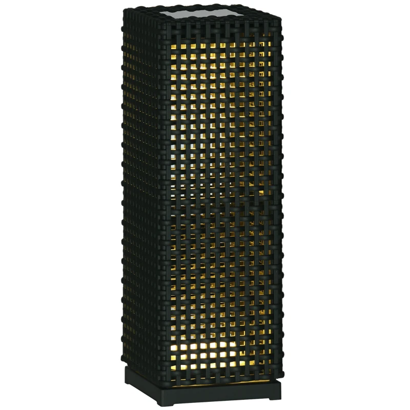 Outsunny Candeeiro de Jardim Candeeiro Solar de Exterior com Luzes LED Controlo Automático para Varanda Pátio 15,5x15,5x47cm Preto