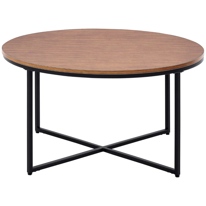 HOMCOM Couchtisch rund in Holzoptik, Kaffeetisch, Metallbeine, Spanplatte, Braun, Ø80 x H45 cm