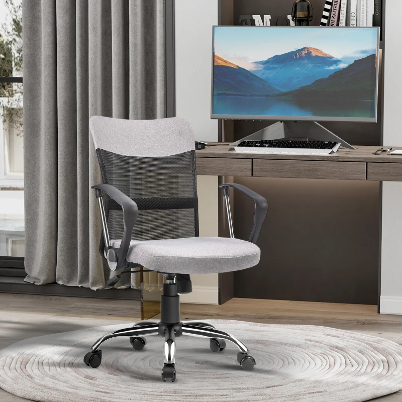 Vinsetto Fotoliu de Birou din Material Textil Gri Rotativ si Ergonomic