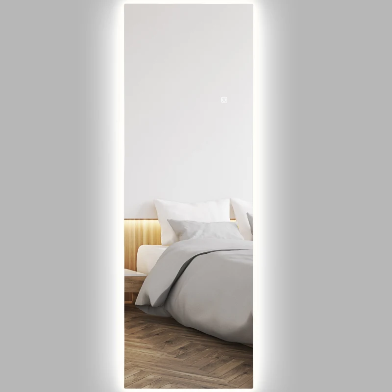 HOMCOM, Oglindă de lungime întreagă, cu LED, 3 culori de lumină reglabilă, funcție de memorie, 120 x 40 cm, transparentă