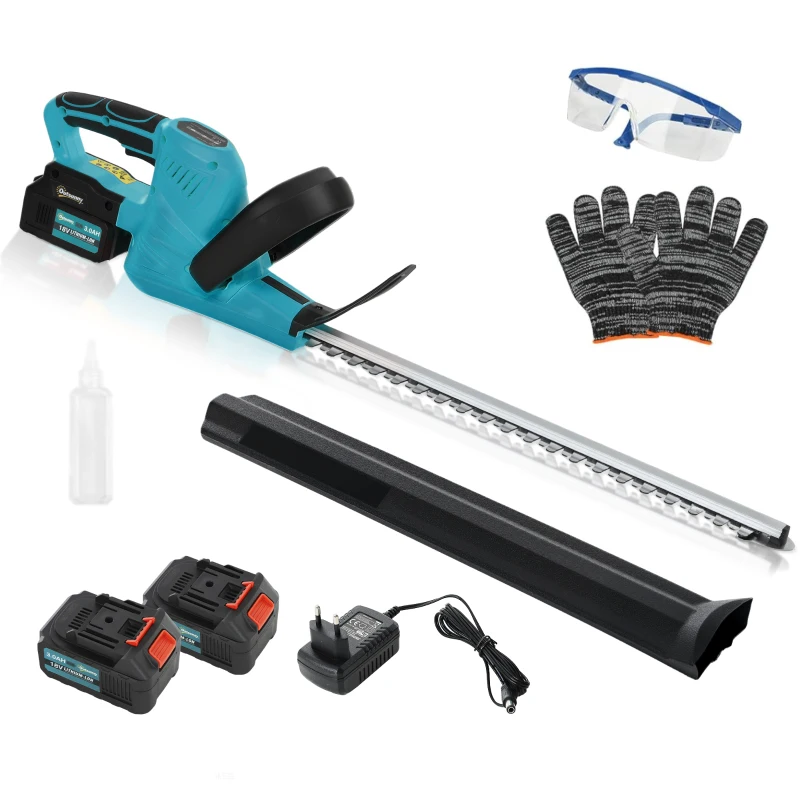 Outsunny Taietor de gard viu electric cu 2 baterii 3 AH si incarcator 0,8A, lungime de taiere 51 cm, 86 x 17 x 17 cm, albastru