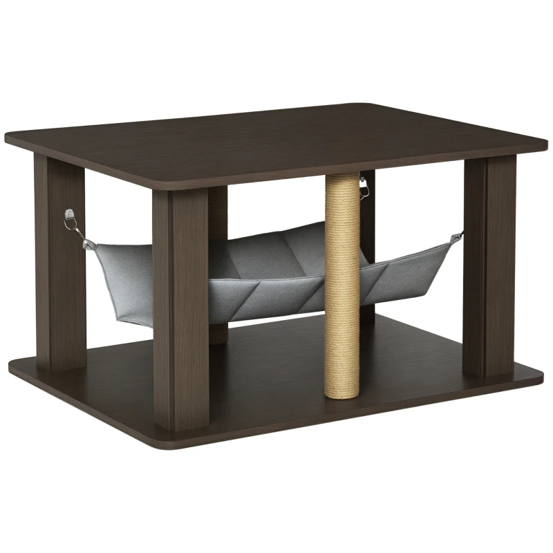 PawHut Table d'appoint pour chat maison chat meuble chat table d'appoint centre d'activités avec hamac et griffoirs - 79 x 59 x 45,5 cm gris
