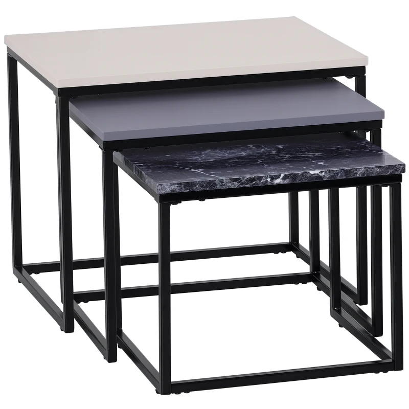 HOMCOM 3er Set Couchtisch Stapeltisch Beistelltisch Kaffeetisch Metallfuß MDF 3 Farben 55 x 40 x 45 cm/48 x 37 x 40 cm/41 x 34 x 35 cm
