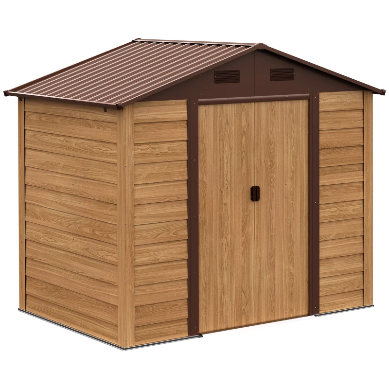 Outsunny Cobertizo de Jardín Exterior 3 m² 236x152x209 cm con 2 Puertas Corredizas y 4 Ventanas Natural y Café