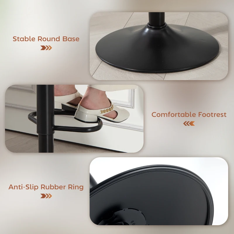 HOMCOM Pack de 2 taburetes de bar forma de concha, respaldo, altura ajustable y reposapiés, estructura de acero, marrón