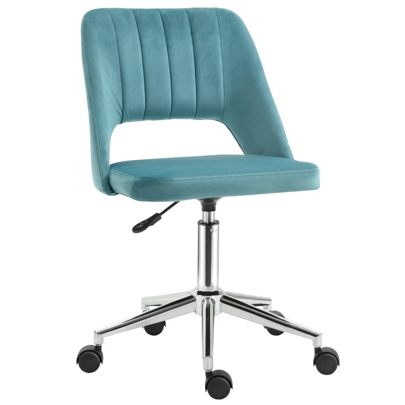Vinsetto Scaun de birou design contemporan pivotant 360° ergonomic spate striat aerisit înălțime reglabilă acoperire catifea 49 x 60 x 91 cm albastru