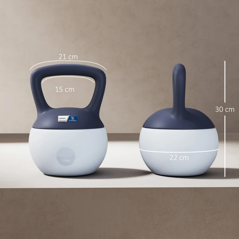 Kettlebell 10kg - Collaboration Aosom.fr x FFHandball - haltère avec poignée antidérapante, gris et bleu