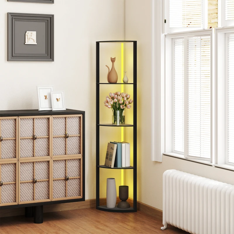 HOMCOM LED Vloerlamp 5-niveaus dimbare vloerlamp met rek, RGB kleurenwisseling, afstandsbediening