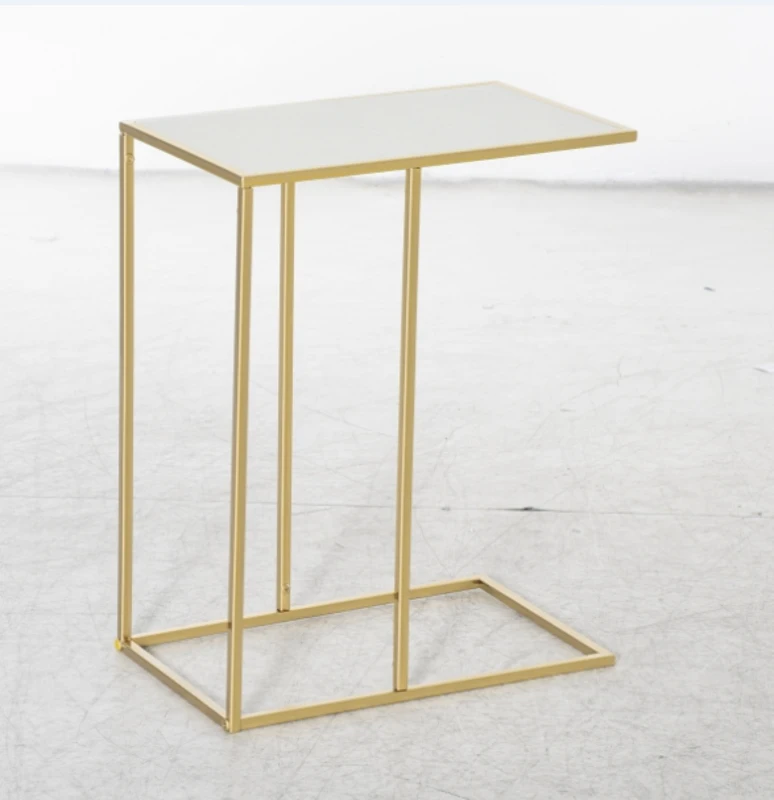 Outsunny Tavolino da Salotto con Piano Effetto Marmo e Base in Metallo, 48x30.5x61cm, Bianco e Oro