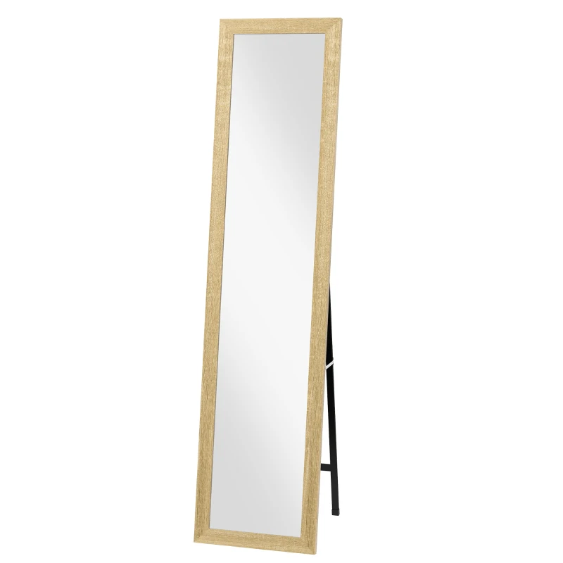 HOMCOM, Oglindă pe suport, rectangulară, cu ramă din lemn, pentru living sau dormitor, 37 x 155 cm, maro deschis