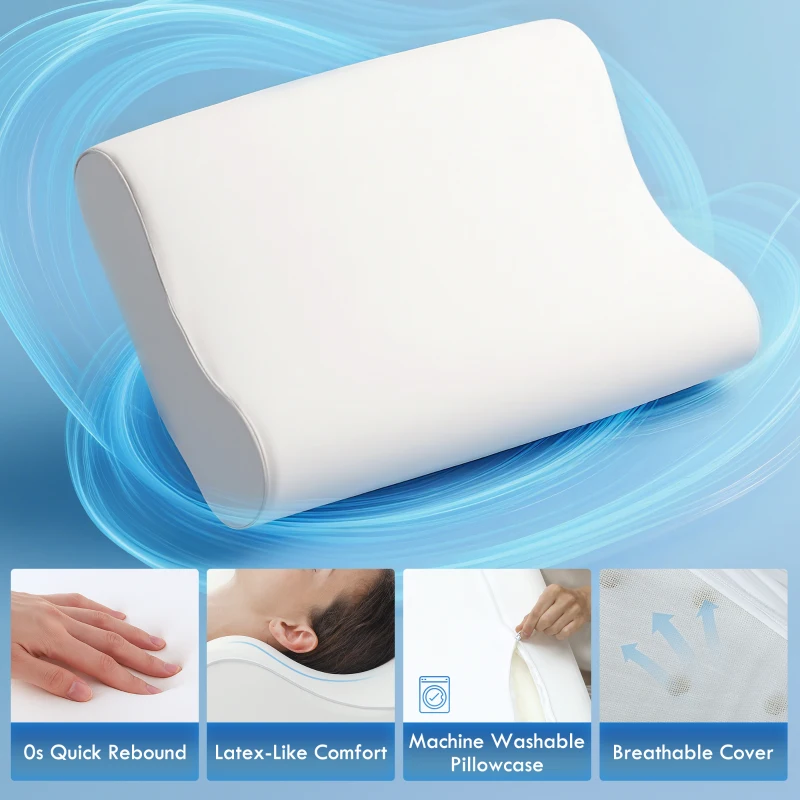 HOMCOM Pernă Memory Foam cu Husă Detașabilă 60x40x10/12 cm Crem