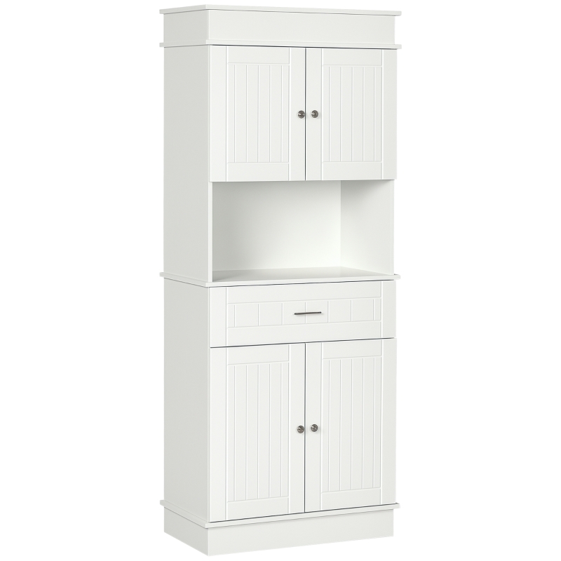 Armoire Cuisine HOMCOM 180 Cm - Buffet Avec Plan De Travail, Portes Coulissantes, 3 Tiroirs, étagères Réglables, Blanc