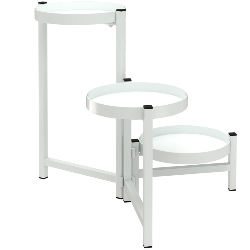Outsunny Soporte para Plantas Plegable de Metal de 3 Niveles con 3 Estantes Redondos Soporte para Macetas 40x40x42 cm Blanco