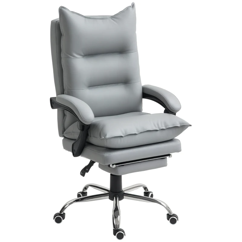 Vinsetto Ergonomischer Bürostuhl, verstellbare Sitzhöhe, neigbare Rückenlehne, Kunstleder, Hellgrau(m-10)