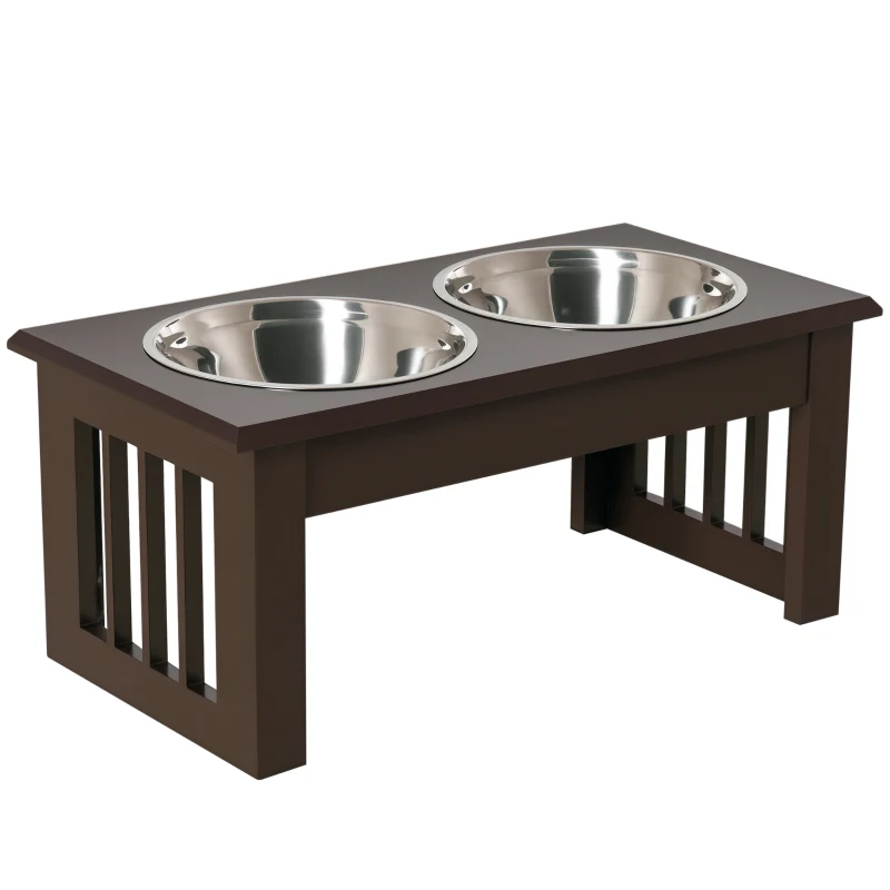 PawHut Erhöhter Hundenapf Futternapf mit 2 Näpfe Wassernapf 2 x 900ml Edelstahlnäpfen Fressnapf Futterstation Hundenäpfe für kleine Hunde Katzen Espresso