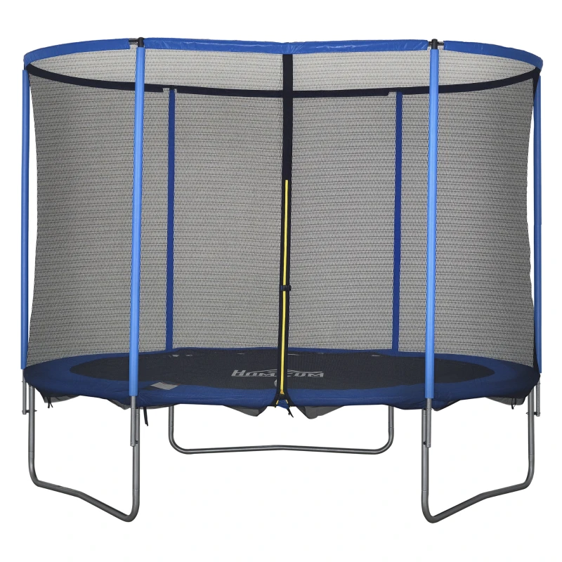 HOMCOM Trampolin mit Sicherheitsnetz Gartentrampolin für Innen- und Außenbereich Fitnesstrampolin für Kinder und Erwachsene Stahl Blau+Schwarz bis 113,6 kg Ø305 x 248H cm