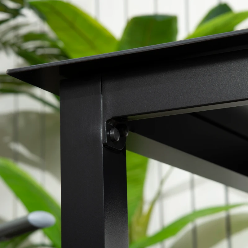 Outsunny Masă de grădină pătrată pentru 4 persoane cu blat din sticlă securizată și cadru din aluminiu 80 x 80 x 74 cm negru