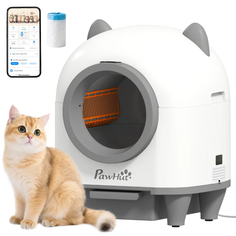 PawHut Toaletă Automată pentru Pisici cu Control de la Distanță 80 L Eliminare Mirosuri pentru Mai Multe Pisici