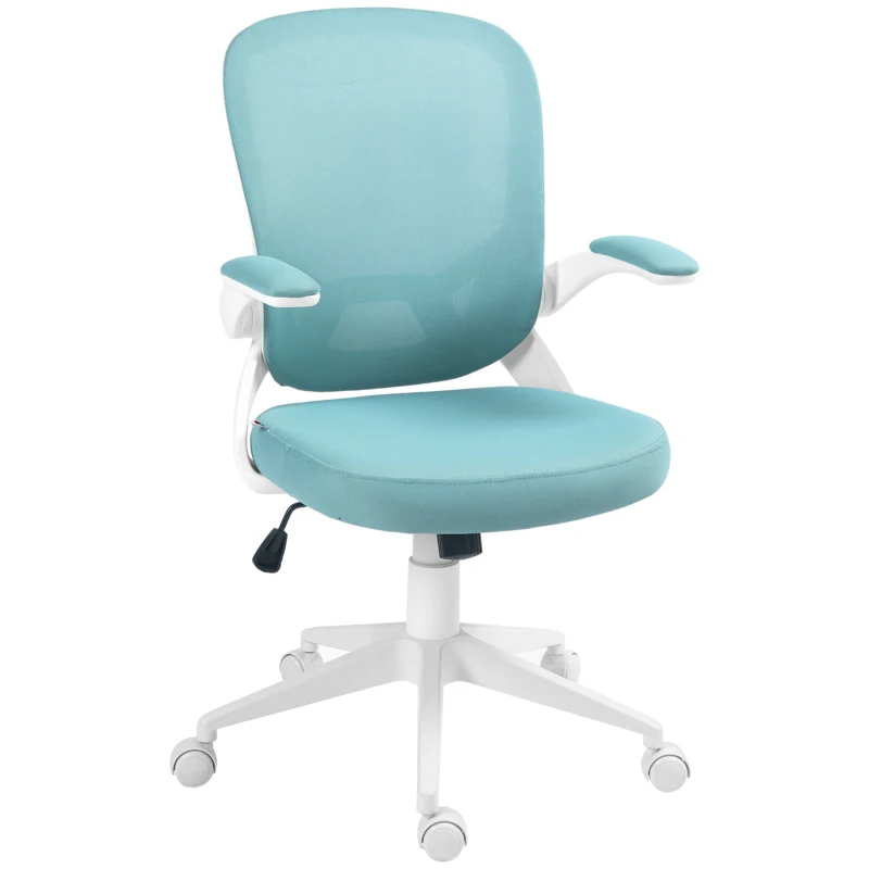 HOMCOM Fauteuil de bureau hauteur réglable pivotant 360° accoudoirs relevables dossier en maille et assise tissu bleu