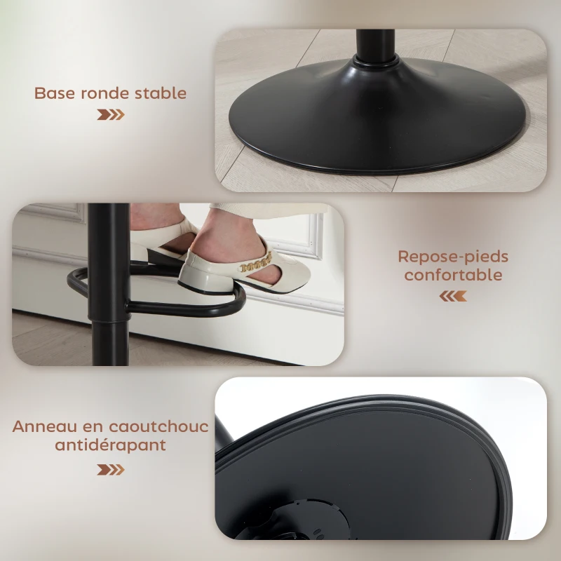 HOMCOM Lot de 2 tabourets de bar forme de coquillage, dossier, hauteur réglable et repose-pieds, cadre en acier, marron